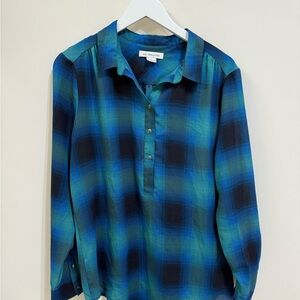 Liz Claiborne Teal and Navy Plaid Shirt